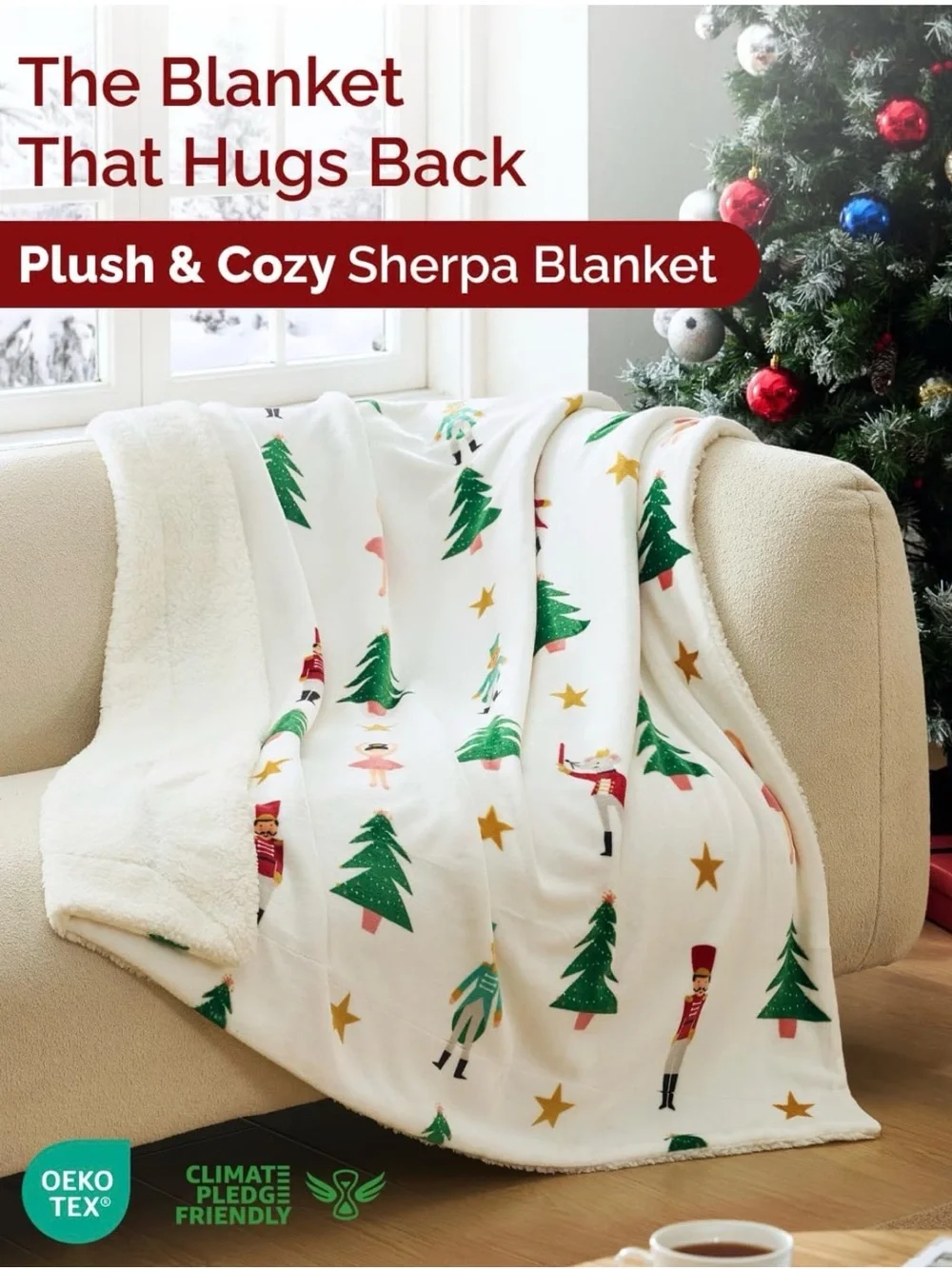 White Holiday The Nutcracker Sherpa Throw Blanket. Size 50”x 60”.